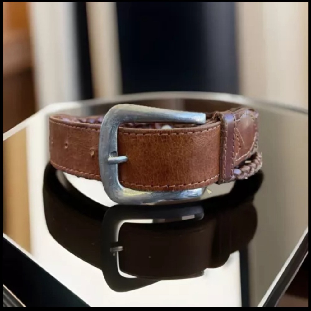 Braided Brown Leather Women’s  Rope Belt metal accents L/ M/S